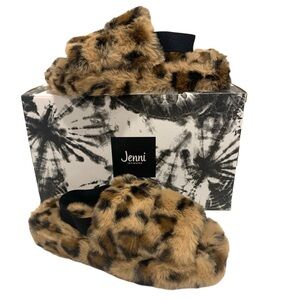 JENNI Leopard Faux Fur Slide In Slippers Various Sizes New In Box